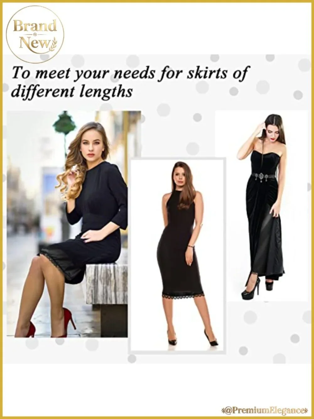3 Pack Women's Satin Half Slip A-Line Dress Slip with Lace, Elastic Waist,